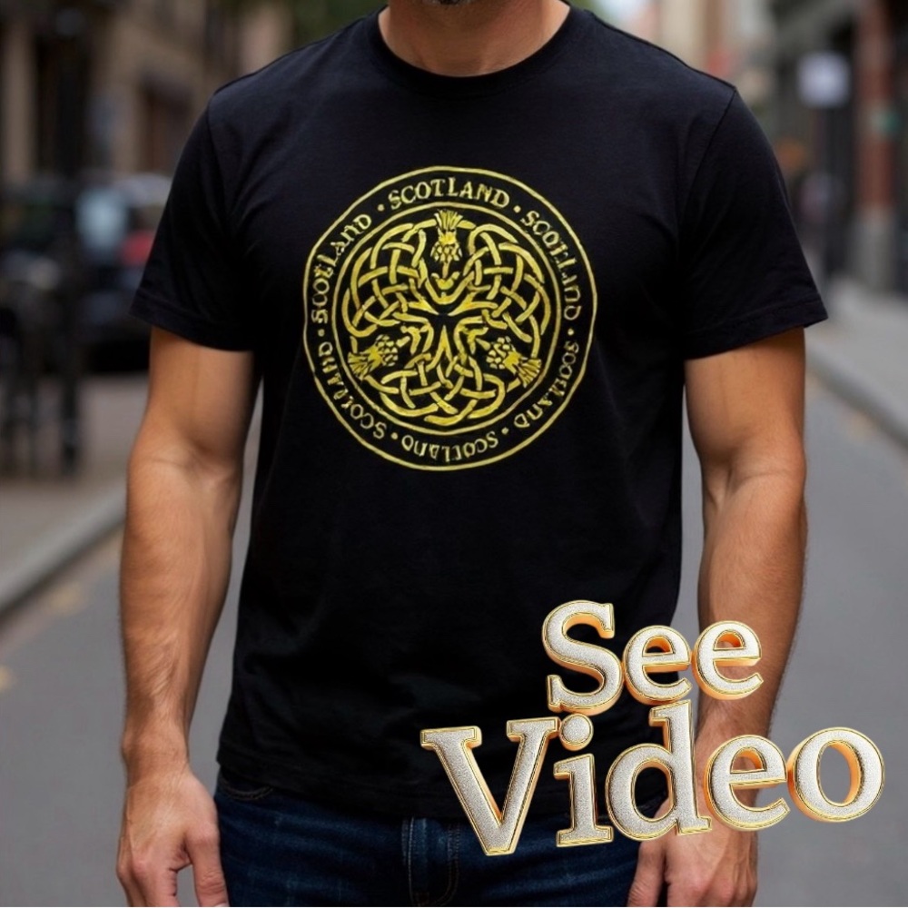 👛 (ANY 2/$15) GILDAN Blue  Short Sleeve Tee/ Celtic Knot: Scotland